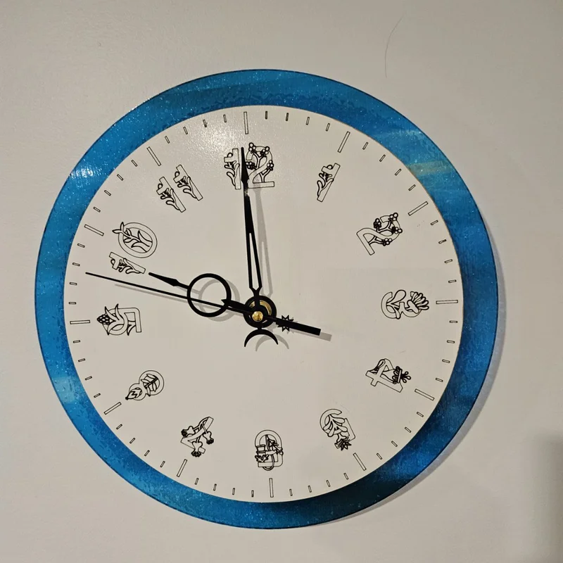 Clock face laser cut on Truflat White plywood with UV print Aurora Borealis acrylic